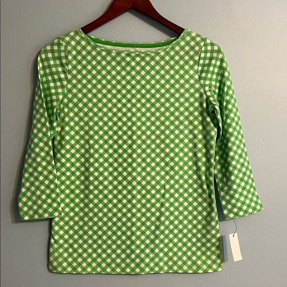 NWT Talbots Pima Cotton Bateau Neck Tee Green Gingham Sz Petite //Quarter Sleeve - Picture 12 of 12